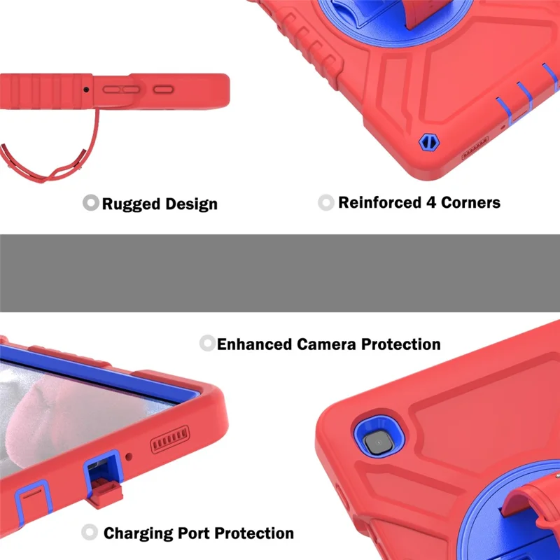 X-Shaped Series for Samsung Galaxy Tab A7 Lite 8.7-inch Tablet Case PC+Silicone Rotatable Kickstand Cover - Red+Blue