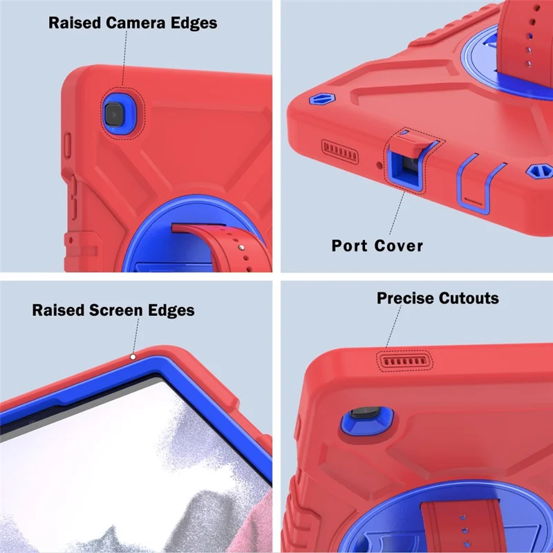 X-Shaped Series for Samsung Galaxy Tab A7 Lite 8.7-inch Tablet Case PC+Silicone Rotatable Kickstand Cover - Red+Blue