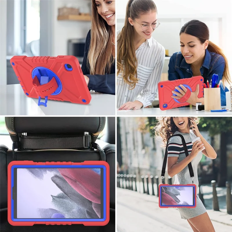 X-Shaped Series for Samsung Galaxy Tab A7 Lite 8.7-inch Tablet Case PC+Silicone Rotatable Kickstand Cover - Red+Blue
