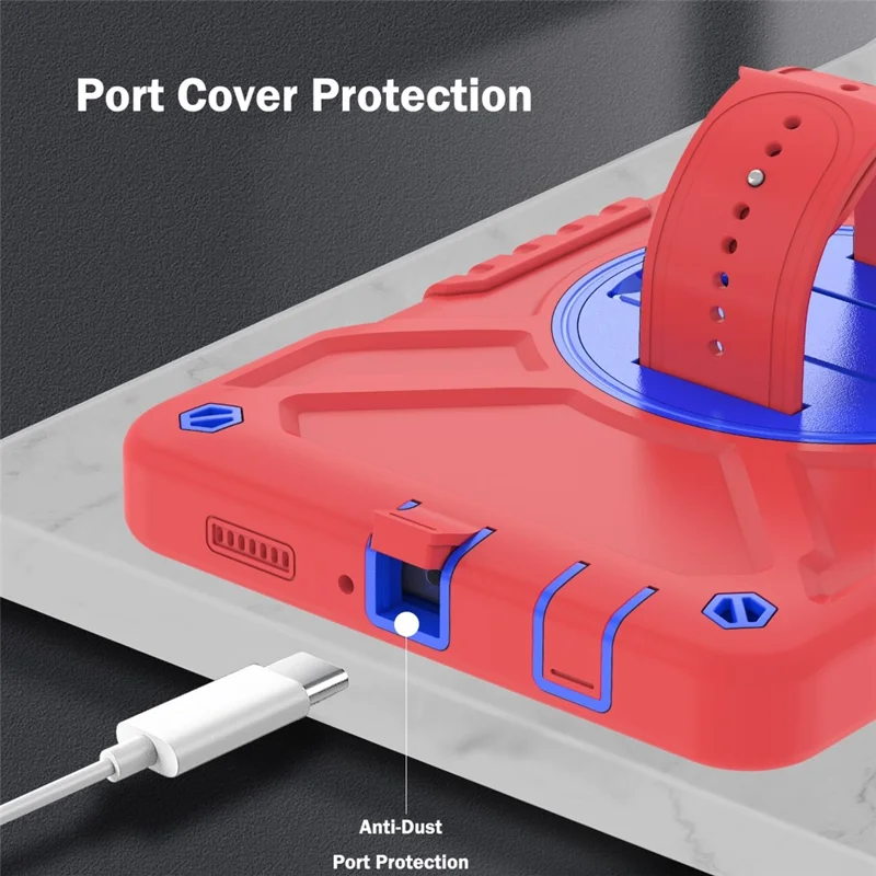 X-Shaped Series for Samsung Galaxy Tab A7 Lite 8.7-inch Tablet Case PC+Silicone Rotatable Kickstand Cover - Red+Blue