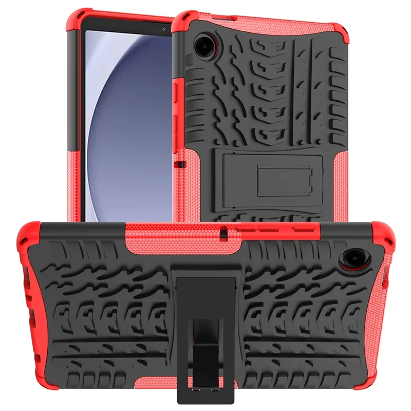 Para a Capa com Suporte para Samsung Galaxy Tab A9 - Textura de Pneu Antiderrapante - Vermelho
