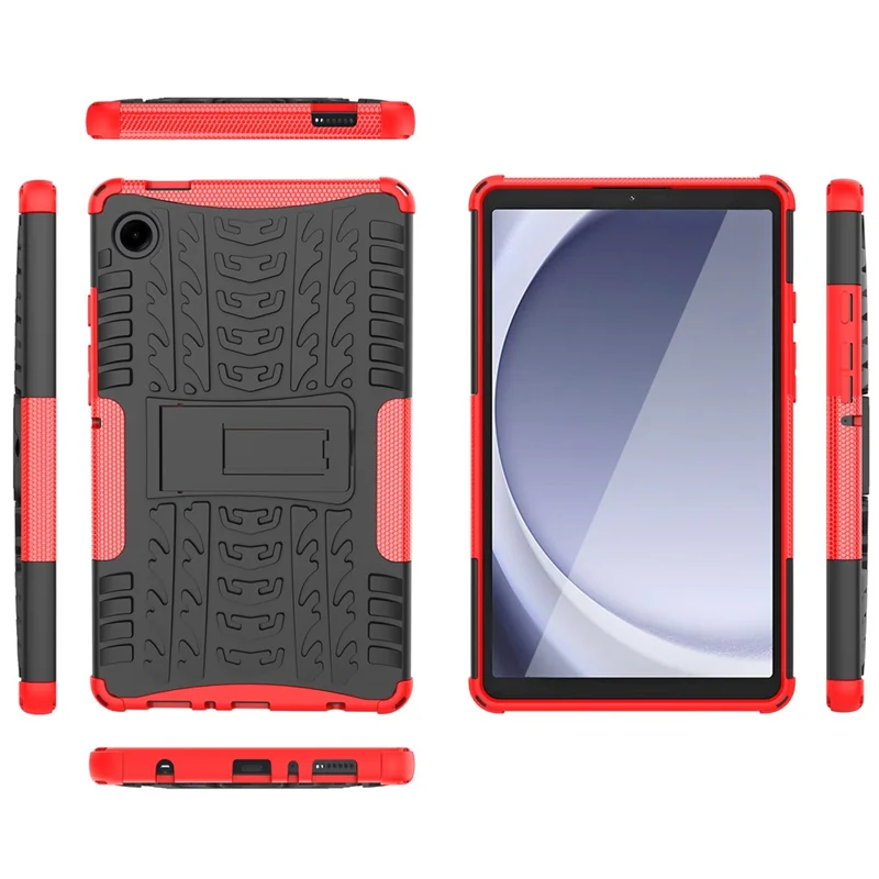 Para a Capa com Suporte para Samsung Galaxy Tab A9 - Textura de Pneu Antiderrapante - Vermelho