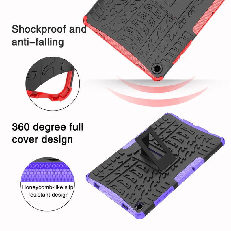 For Samsung Galaxy Tab A11+ / A9+ Tire Texture Case Shockproof TPU+PC Tablet Cover with Kickstand - Red