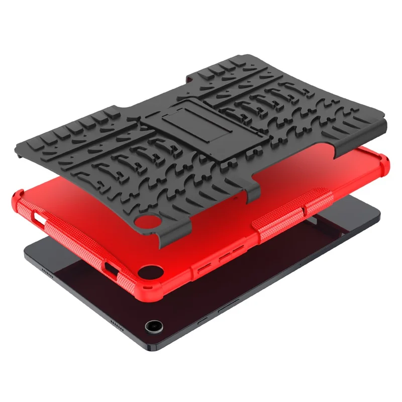 For Samsung Galaxy Tab A11+ / A9+ Tire Texture Case Shockproof TPU+PC Tablet Cover with Kickstand - Red