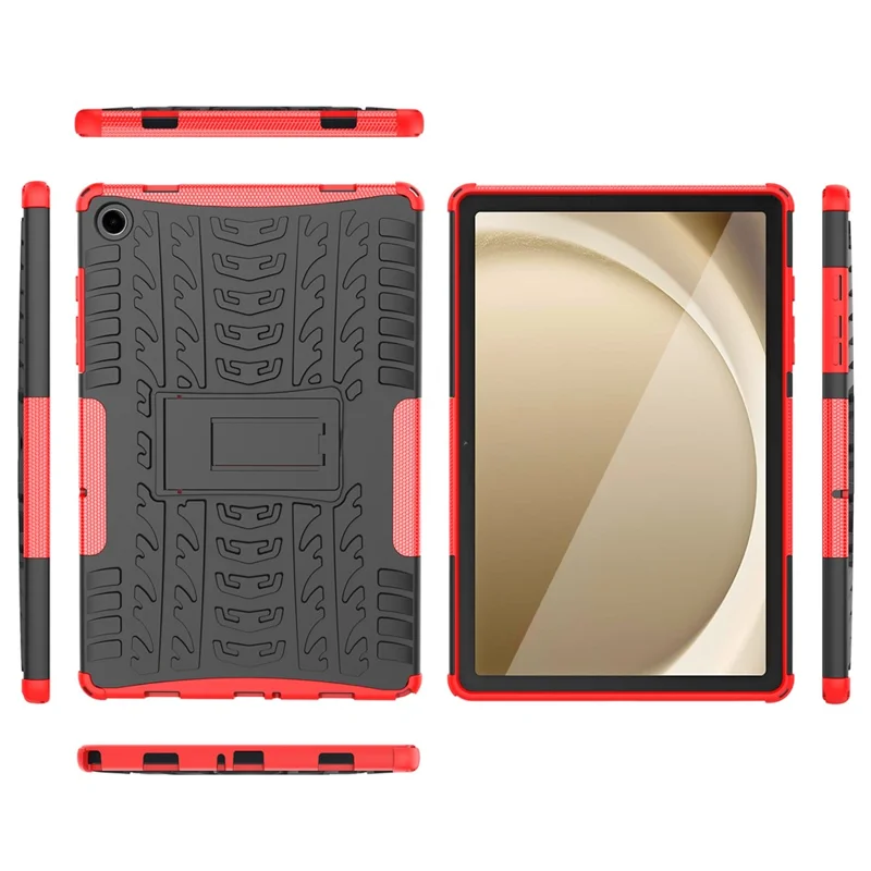 For Samsung Galaxy Tab A11+ / A9+ Tire Texture Case Shockproof TPU+PC Tablet Cover with Kickstand - Red