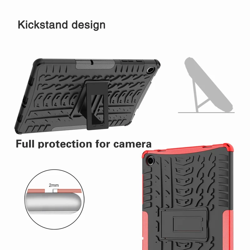 For Samsung Galaxy Tab A11+ / A9+ Tire Texture Case Shockproof TPU+PC Tablet Cover with Kickstand - Red