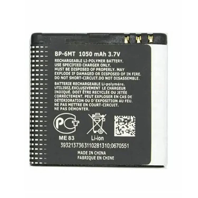 Para Nokia N81 / N81 8GB / N82 / N78 3,70v 1050mah Parte do Conjunto da Bateria do Polímero de li (codificação: BP-6MT) (sem Logotipo)