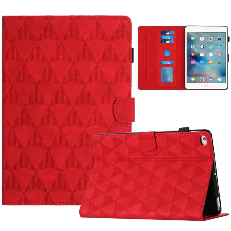 For iPad Mini  /  Mini 2  /  mini 3  /  mini 4  /  mini (2019) 7.9 inch Leather Case Stand Diamond Texture Tablet Cover - Red