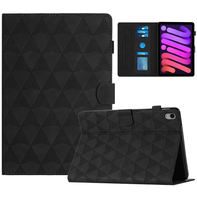 For iPad mini (2021) Case Stand Diamond Texture Leather Tablet Cover Auto Wake  /  Sleep - Black