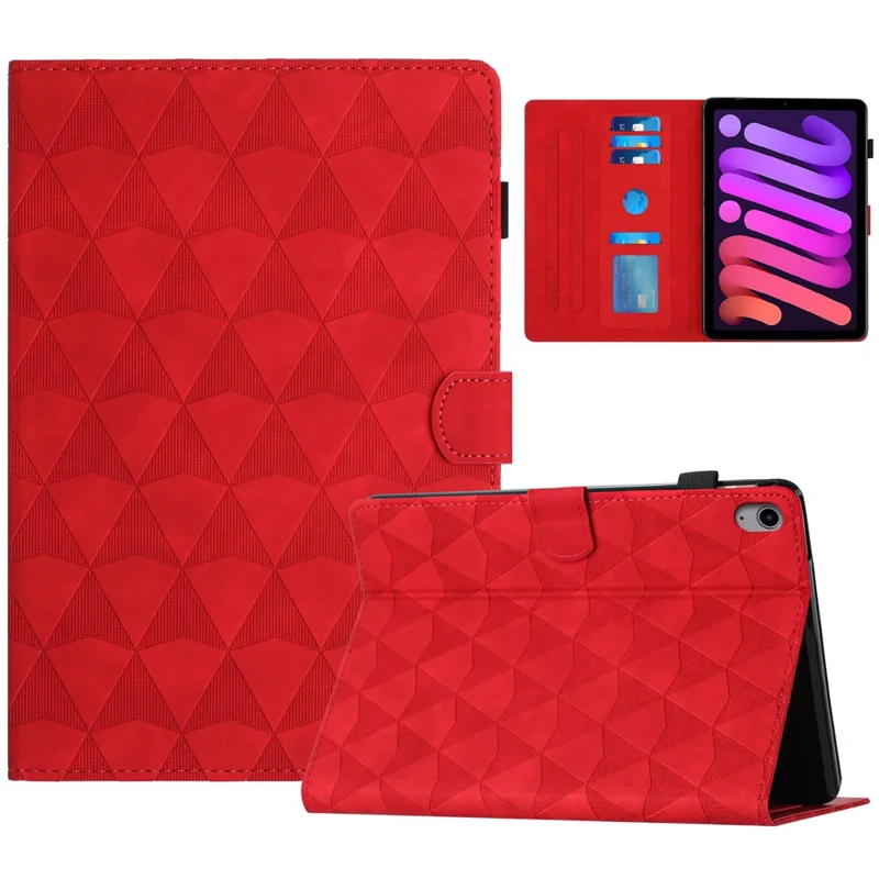 For iPad mini (2024) / mini (2021) Case Stand Diamond Texture Leather Tablet Cover Auto Wake  /  Sleep - Red