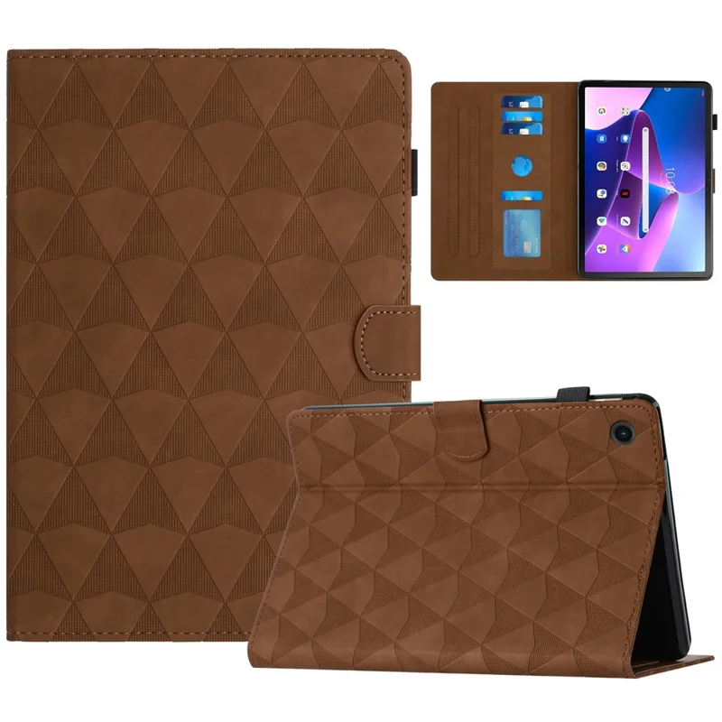 For Lenovo Tab M10 Plus (3rd Gen) Leather Case Diamond Texture Tablet Stand Cover - Brown