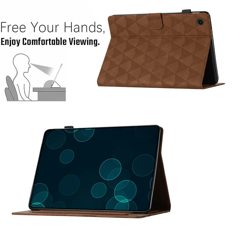 For Lenovo Tab M10 Plus (3rd Gen) Leather Case Diamond Texture Tablet Stand Cover - Brown