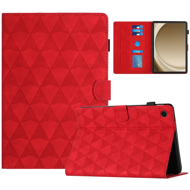 For Samsung Galaxy Tab A11+ / A9+ Case Diamond Pattern Leather Tablet Cover with Card Holder - Red