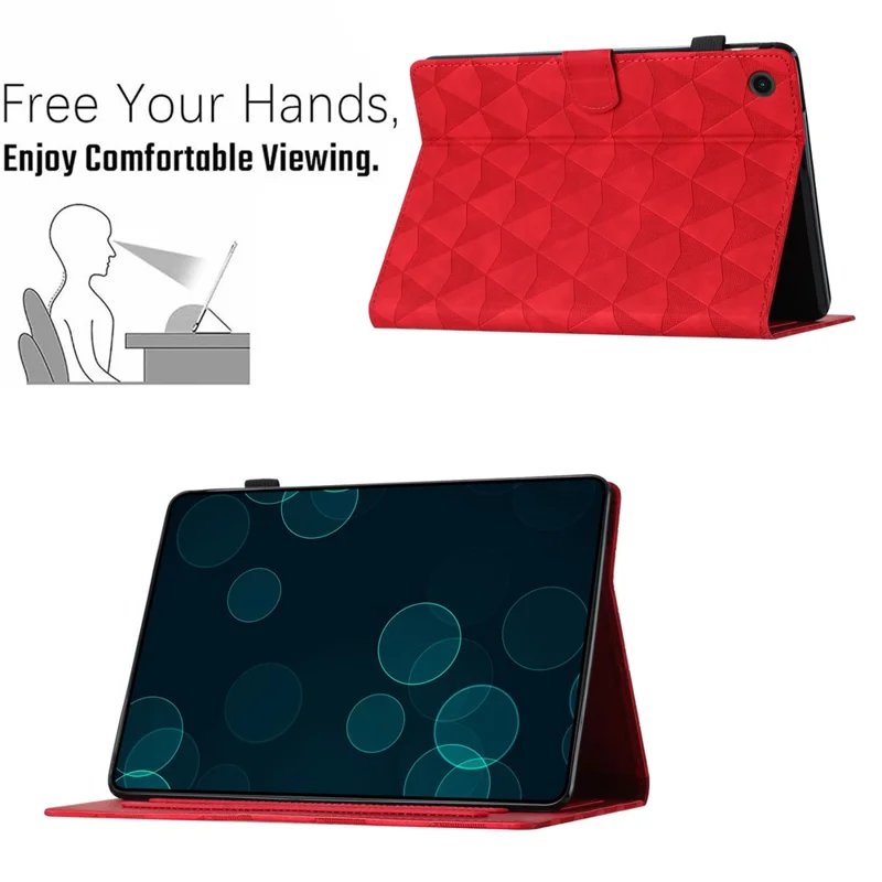 For Samsung Galaxy Tab A11+ / A9+ Case Diamond Pattern Leather Tablet Cover with Card Holder - Red