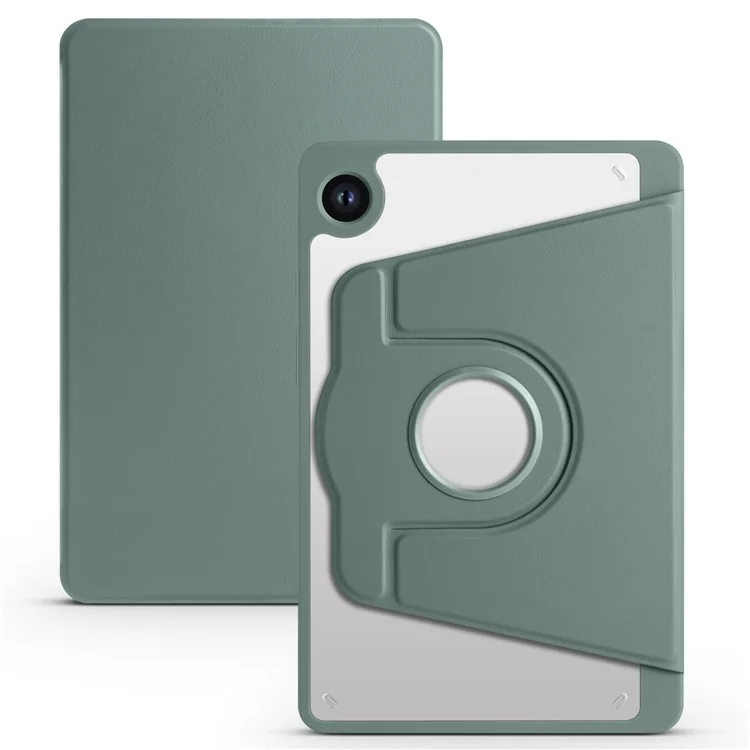 Pour Samsung Galaxy Tab A9+ Étui en Cuir PU Flip Cover Rotary Stand Acrylic Tablet Case avec Support Stylet - Vert Noirâtre