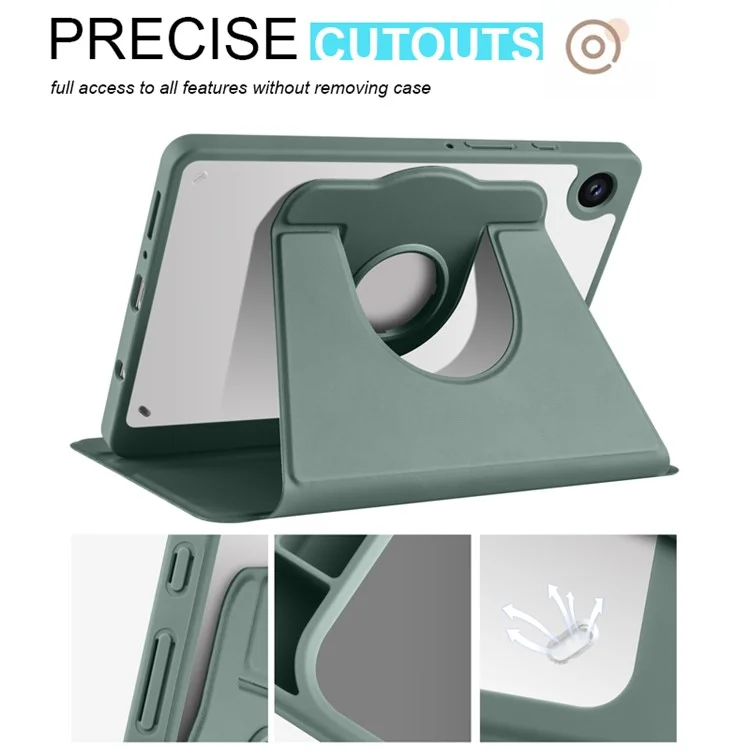 Pour Samsung Galaxy Tab A9+ Étui en Cuir PU Flip Cover Rotary Stand Acrylic Tablet Case avec Support Stylet - Vert Noirâtre