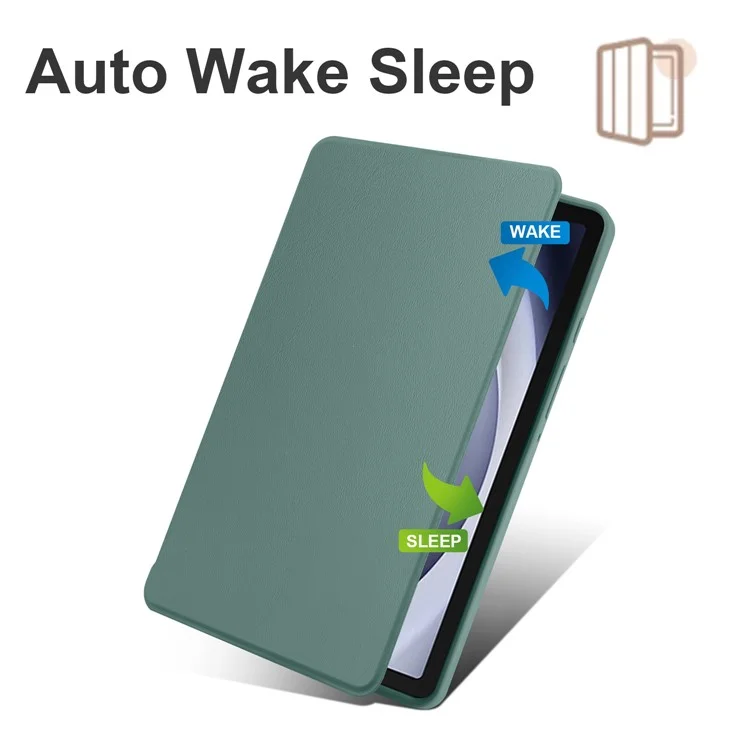 Pour Samsung Galaxy Tab A9+ Étui en Cuir PU Flip Cover Rotary Stand Acrylic Tablet Case avec Support Stylet - Vert Noirâtre