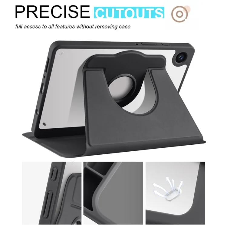 Pour Samsung Galaxy Tab A9 Étui Rotative Support PU Cuir+Acrylique Housse de Tablette avec Porte-Stylet - Noir