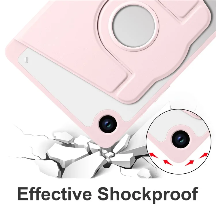 For Samsung Galaxy Tab A9 Case Rotary Stand PU Leather+Acrylic Tablet Cover with Pen Holder - Pink