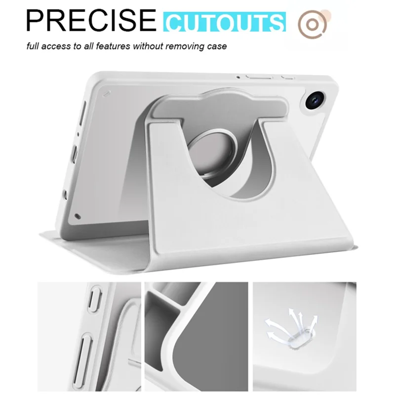For Samsung Galaxy Tab A9 Case Rotary Stand PU Leather+Acrylic Tablet Cover with Pen Holder - Grey