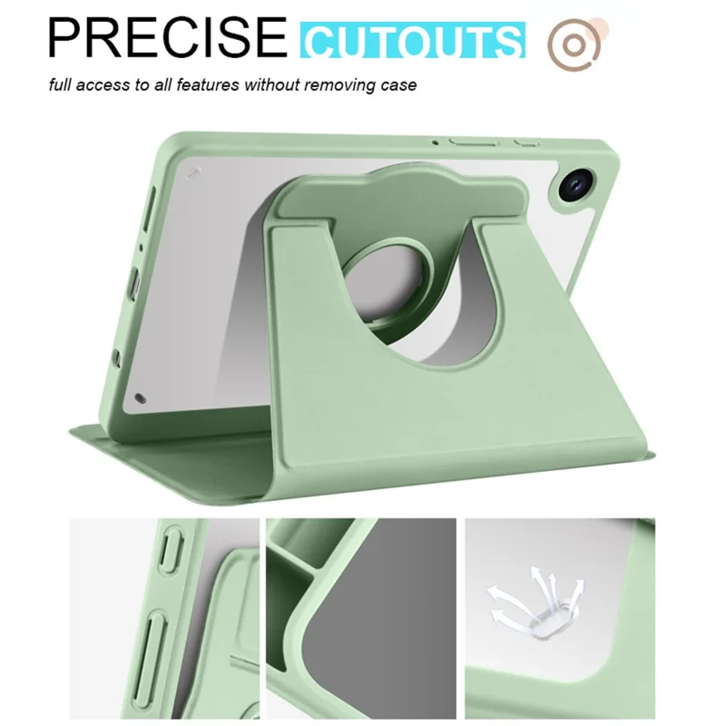 For Samsung Galaxy Tab A9 Case Rotary Stand PU Leather+Acrylic Tablet Cover with Pen Holder - Light Green