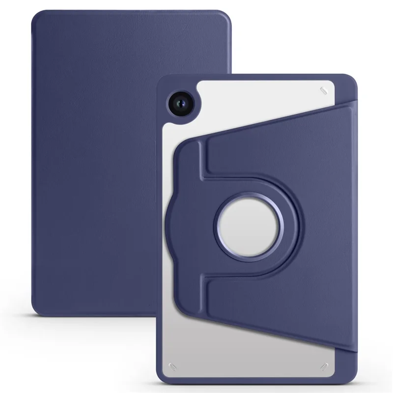 For Samsung Galaxy Tab A9 Case Rotary Stand PU Leather+Acrylic Tablet Cover with Pen Holder - Dark Blue