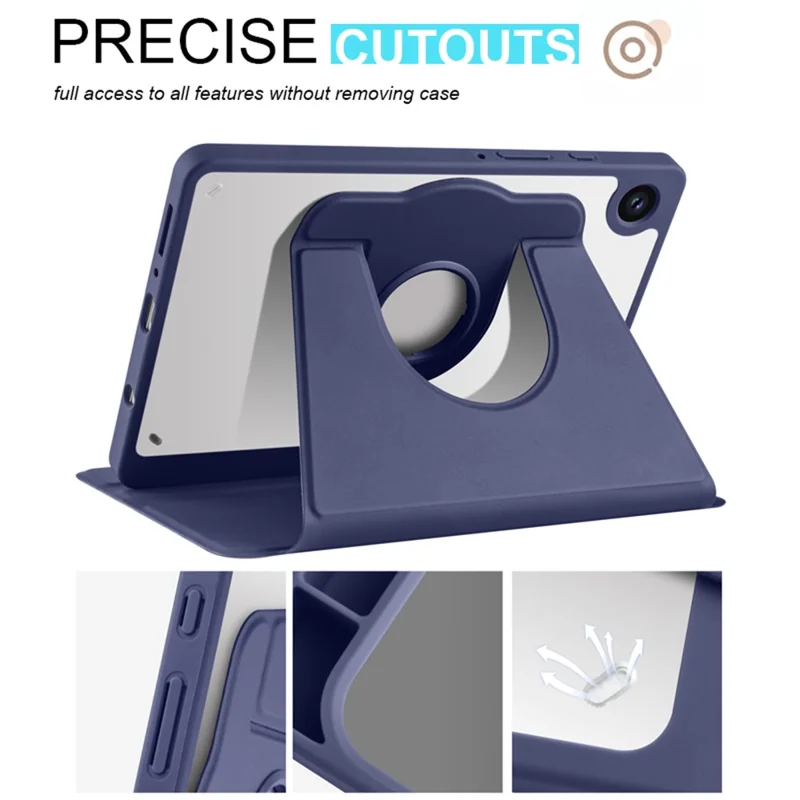 For Samsung Galaxy Tab A9 Case Rotary Stand PU Leather+Acrylic Tablet Cover with Pen Holder - Dark Blue