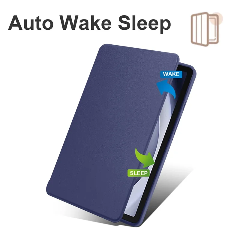 For Samsung Galaxy Tab A9 Case Rotary Stand PU Leather+Acrylic Tablet Cover with Pen Holder - Dark Blue