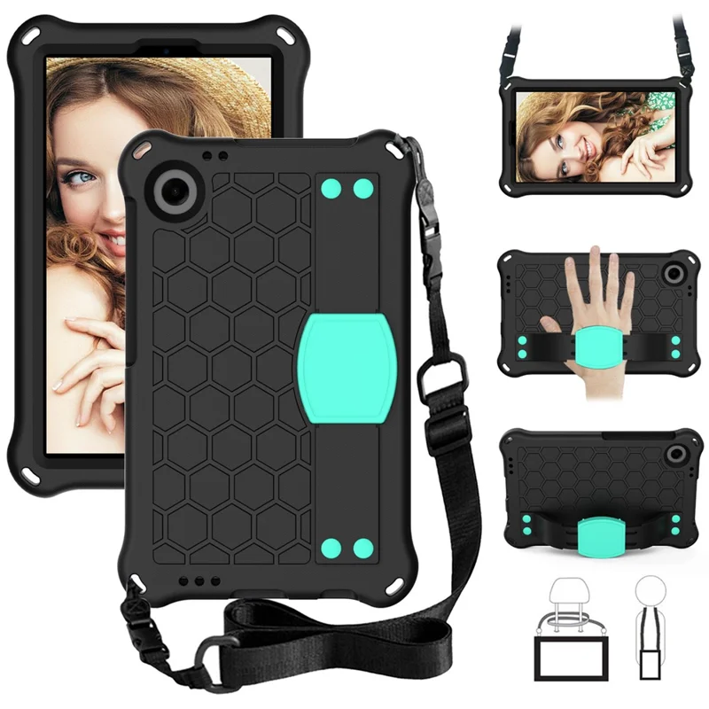 For Samsung Galaxy Tab A9+ Honeycomb Texture Case Kickstand EVA Tablet Cover - Black+Mint Green