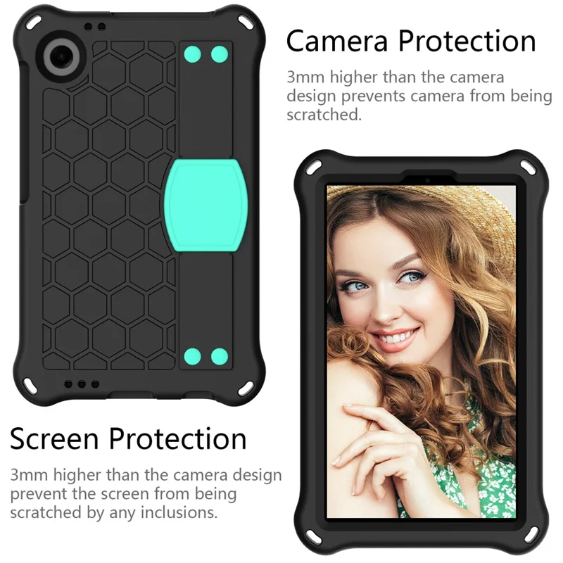For Samsung Galaxy Tab A9+ Honeycomb Texture Case Kickstand EVA Tablet Cover - Black+Mint Green
