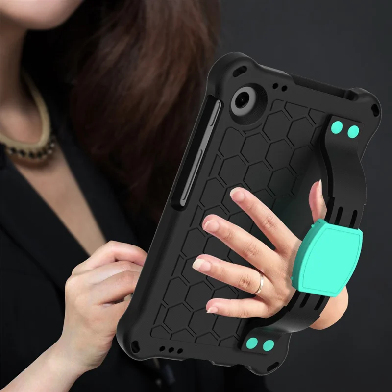 For Samsung Galaxy Tab A9+ Honeycomb Texture Case Kickstand EVA Tablet Cover - Black+Mint Green