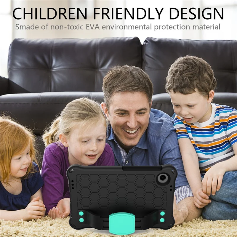 For Samsung Galaxy Tab A9+ Honeycomb Texture Case Kickstand EVA Tablet Cover - Black+Mint Green