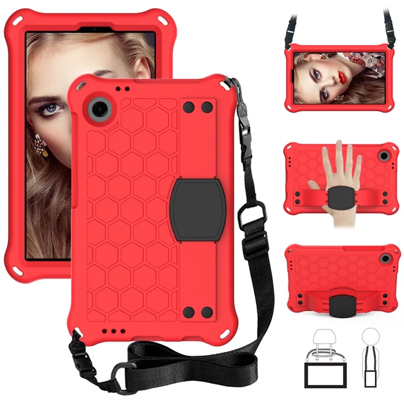 For Samsung Galaxy Tab A9+ Honeycomb Texture Case Kickstand EVA Tablet Cover - Red+Black