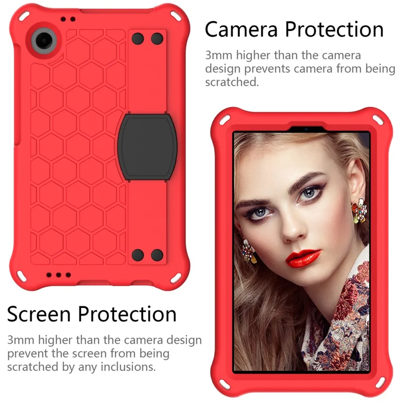 For Samsung Galaxy Tab A9+ Honeycomb Texture Case Kickstand EVA Tablet Cover - Red+Black