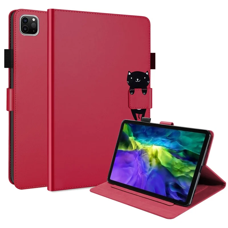 Étui support pour iPad Pro 11 (2020) / (2021) / (2022), porte-cartes, motif dessin animé animal, housse en cuir - Rouge