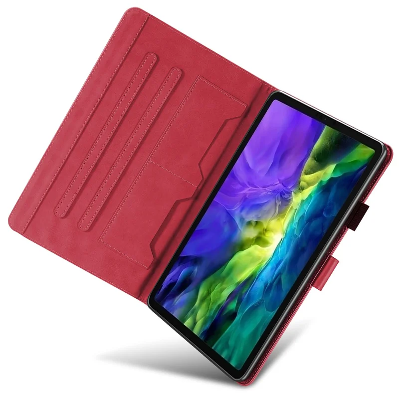 Étui support pour iPad Pro 11 (2020) / (2021) / (2022), porte-cartes, motif dessin animé animal, housse en cuir - Rouge