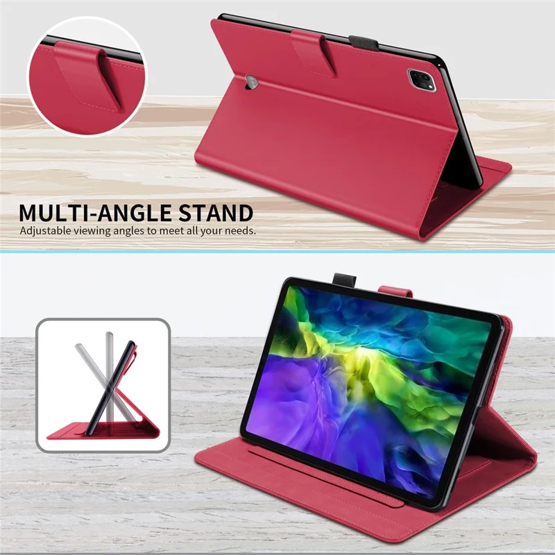 Étui support pour iPad Pro 11 (2020) / (2021) / (2022), porte-cartes, motif dessin animé animal, housse en cuir - Rouge