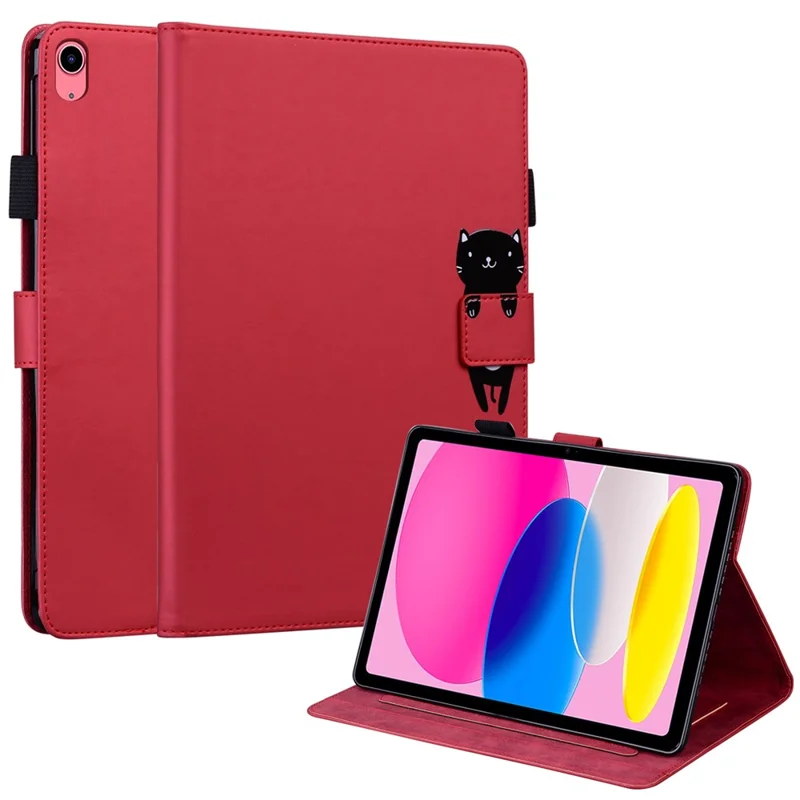 For iPad (2025) / 10.9 (2022) Leather Case Animal Pattern Card Holder Stand Tablet Cover - Red