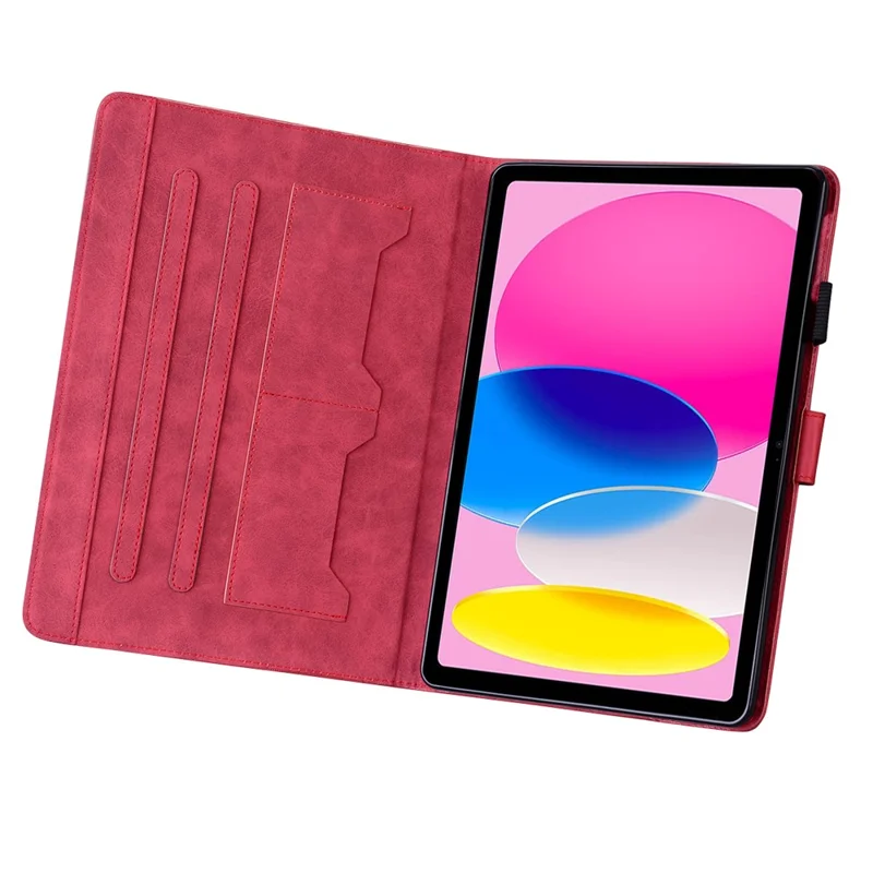 For iPad (2025) / 10.9 (2022) Leather Case Animal Pattern Card Holder Stand Tablet Cover - Red