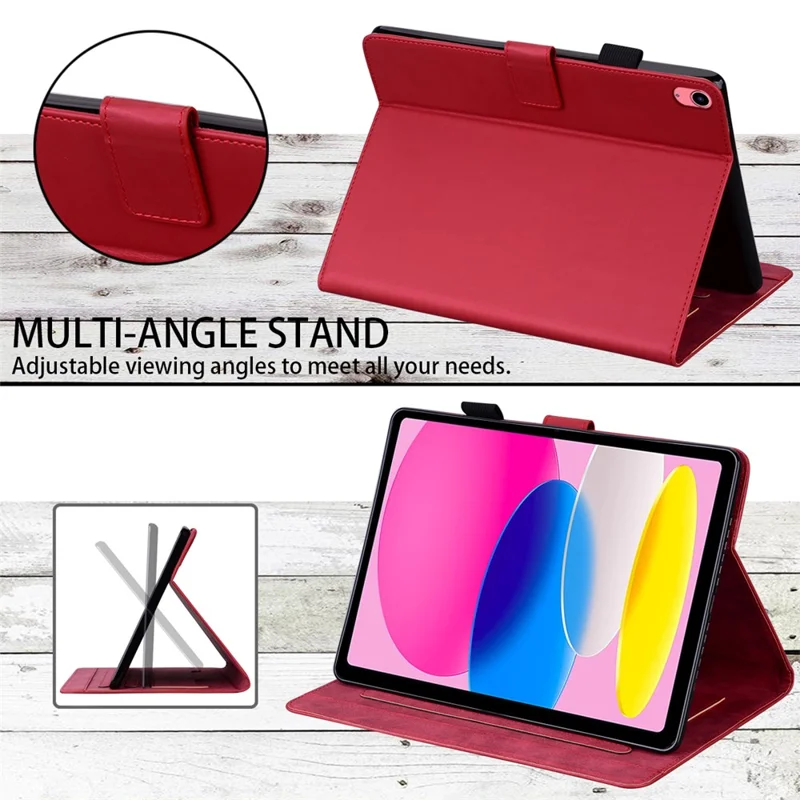 For iPad (2025) / 10.9 (2022) Leather Case Animal Pattern Card Holder Stand Tablet Cover - Red