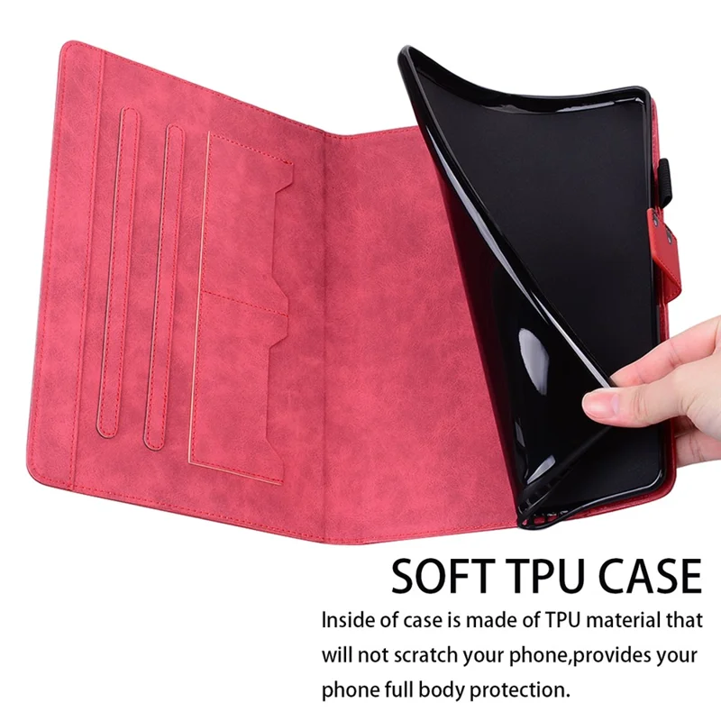 For iPad (2025) / 10.9 (2022) Leather Case Animal Pattern Card Holder Stand Tablet Cover - Red