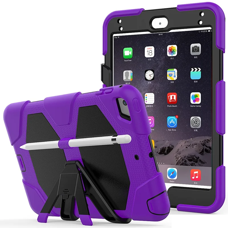 For iPad mini 4 / mini (2019) 7.9 inch Kickstand Case Tablet Case with PET Screen Protector - Purple