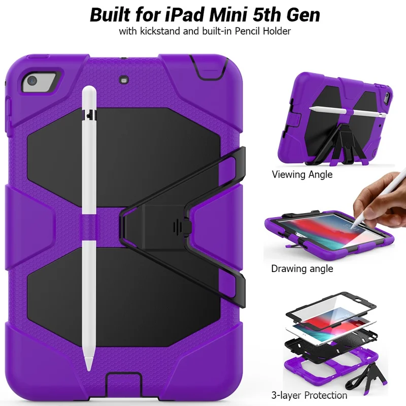 For iPad mini 4 / mini (2019) 7.9 inch Kickstand Case Tablet Case with PET Screen Protector - Purple