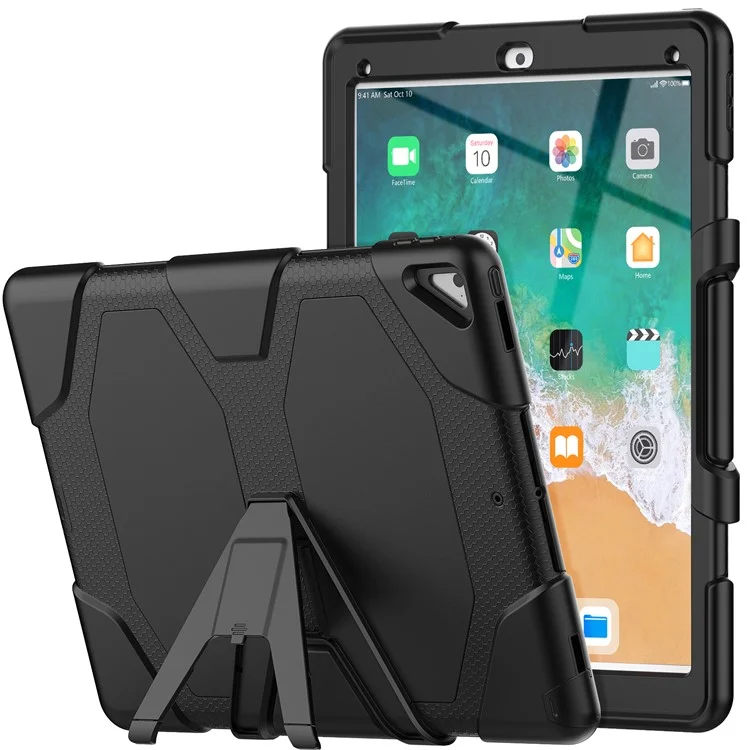 For iPad Pro 12.9 inch (2015) / (2017) Case PC + Silicone Tablet Kickstand Cover with PET Screen Protector - Black