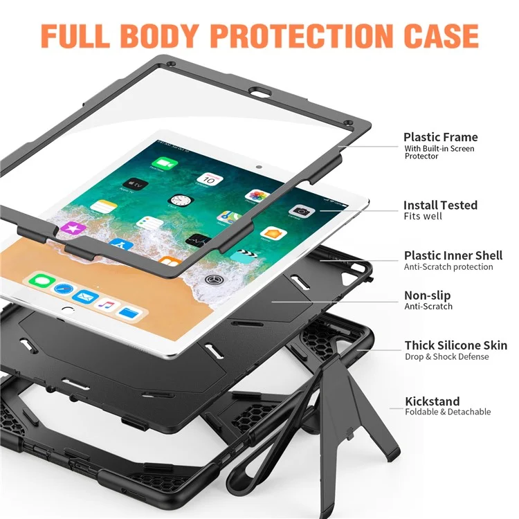 Pour Ipad Pro 12,9 Pouces (2015) / (2017) Case de Tenue de Tenue de Tablette PC + Tablette en Silicone Avec Protecteur D'écran de Compagnie - Noir