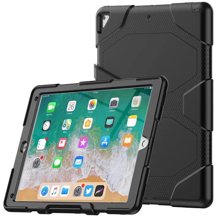 For iPad Pro 12.9 inch (2015) / (2017) Case PC + Silicone Tablet Kickstand Cover with PET Screen Protector - Black