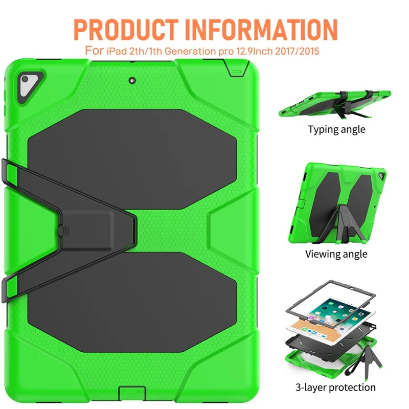 For iPad Pro 12.9 inch (2015) / (2017) Case PC + Silicone Tablet Kickstand Cover with PET Screen Protector - Green
