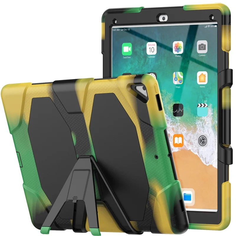 For iPad Pro 12.9 inch (2015) / (2017) Case PC + Silicone Tablet Kickstand Cover with PET Screen Protector - Camouflage