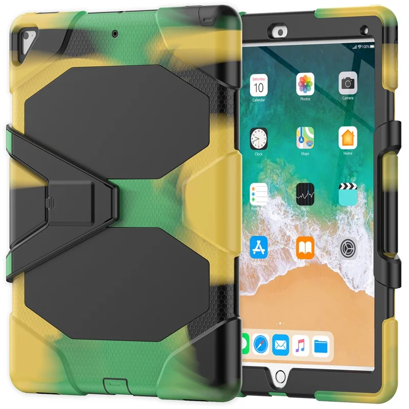 For iPad Pro 12.9 inch (2015) / (2017) Case PC + Silicone Tablet Kickstand Cover with PET Screen Protector - Camouflage