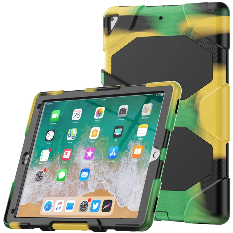 For iPad Pro 12.9 inch (2015) / (2017) Case PC + Silicone Tablet Kickstand Cover with PET Screen Protector - Camouflage